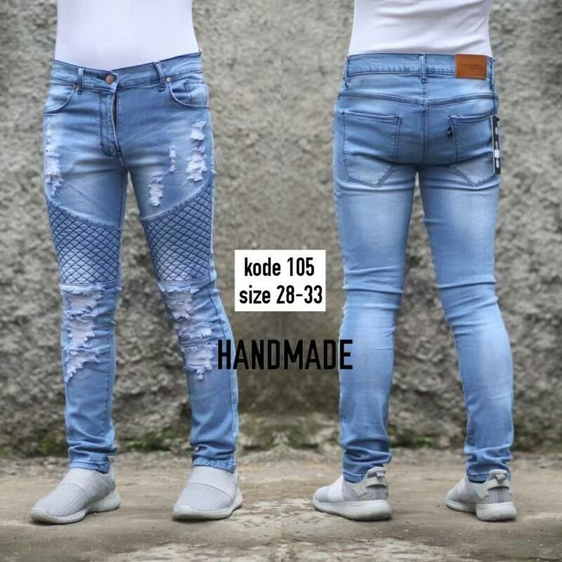 CELANA SOBEK JEANS PRIA RIPPED BIKER SKINY SLIM FIT STRECHT  / CELANA JEANS PRIA SKINY SOBEK PAHA