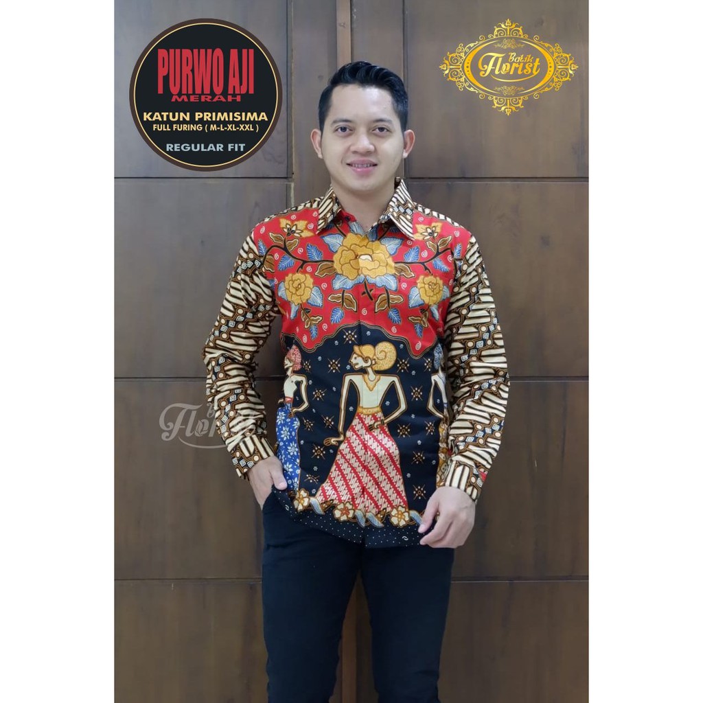 PURWO AJI MERAH Kemeja Batik Pria Full Furing Katun Primisima