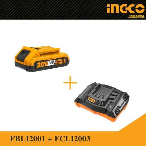 P20S Cordless Baterai 2.0AH &amp; Rapid Charge 4.0 INGCO FCLI2003 FBLI2001