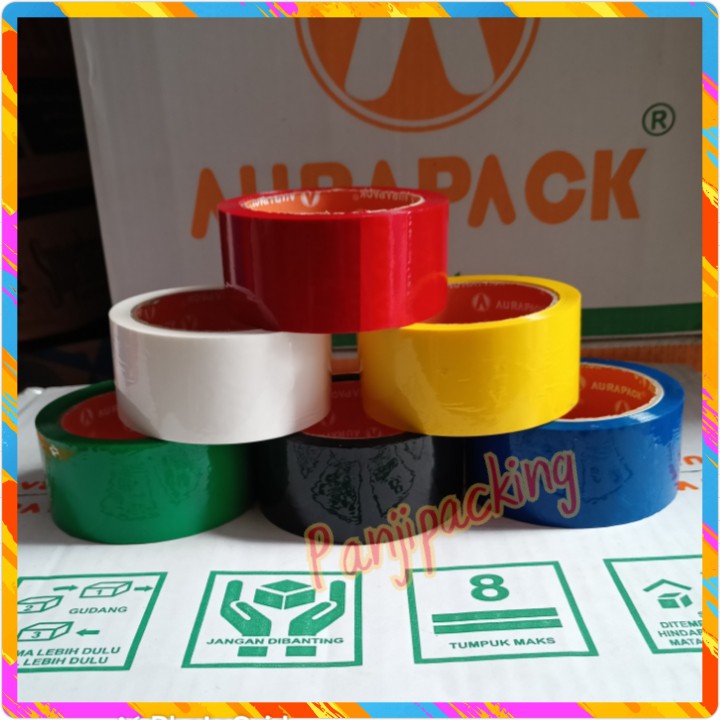 

Lakban Warna OPP plastik selotip merah biru kuning putih hijau 2 inchi solasi Aurapack 48mm