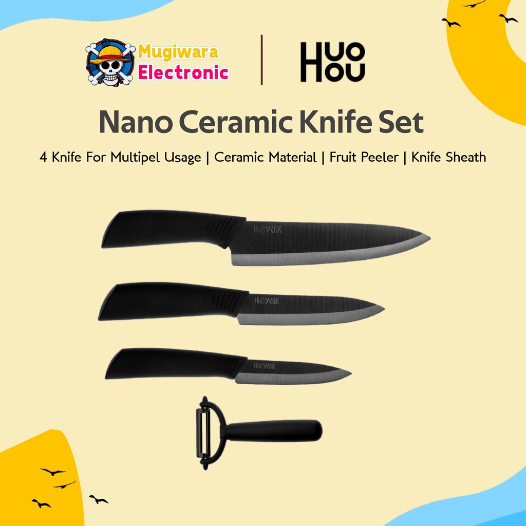 Huohou Ceramic Knife Set 4 in 1 Pisau Dapur
