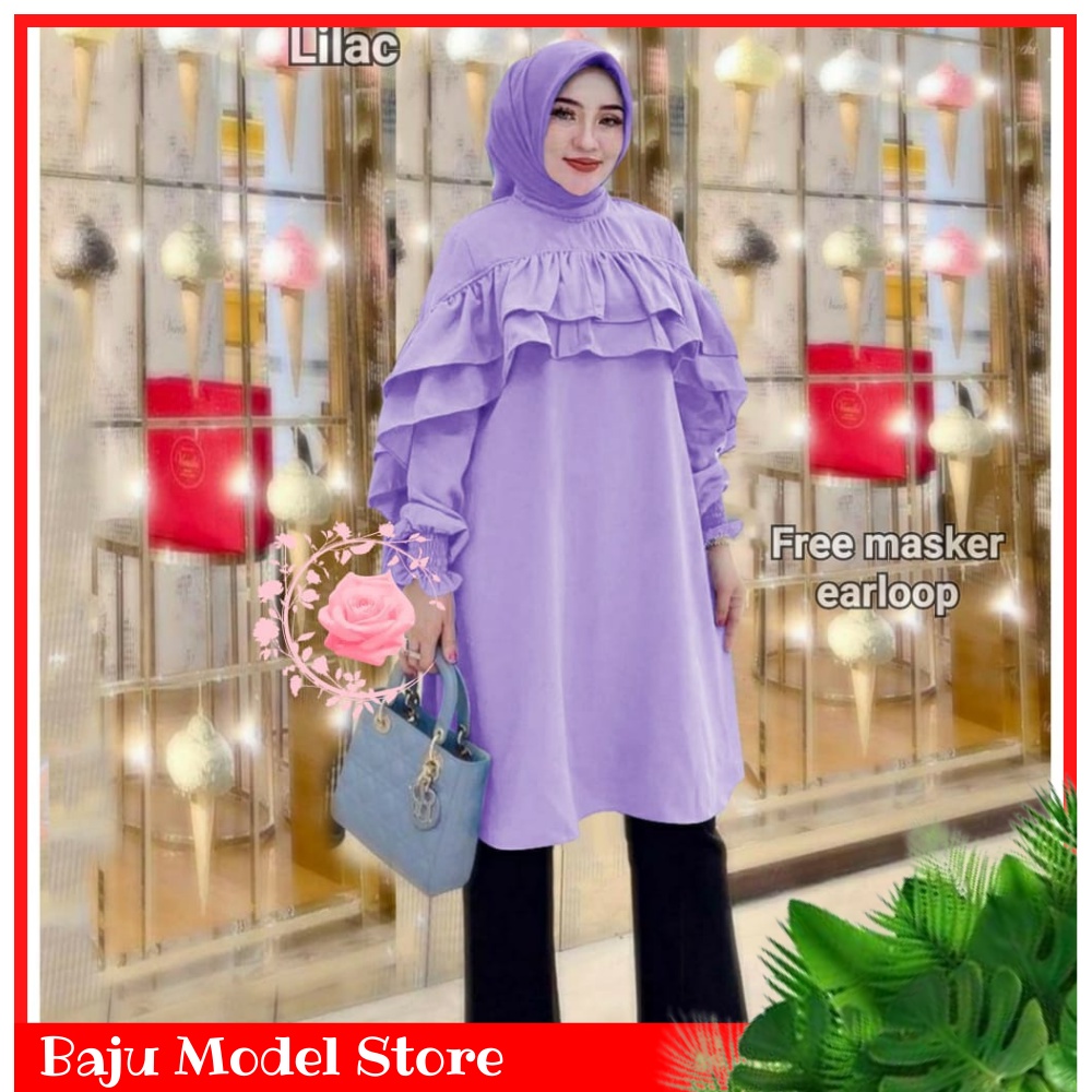 BAJU MODEL - Long Tunik Fatimah Terbaru Atasan Tunik Muslim Remaja Polos Pergelangan Karet Kerut Len
