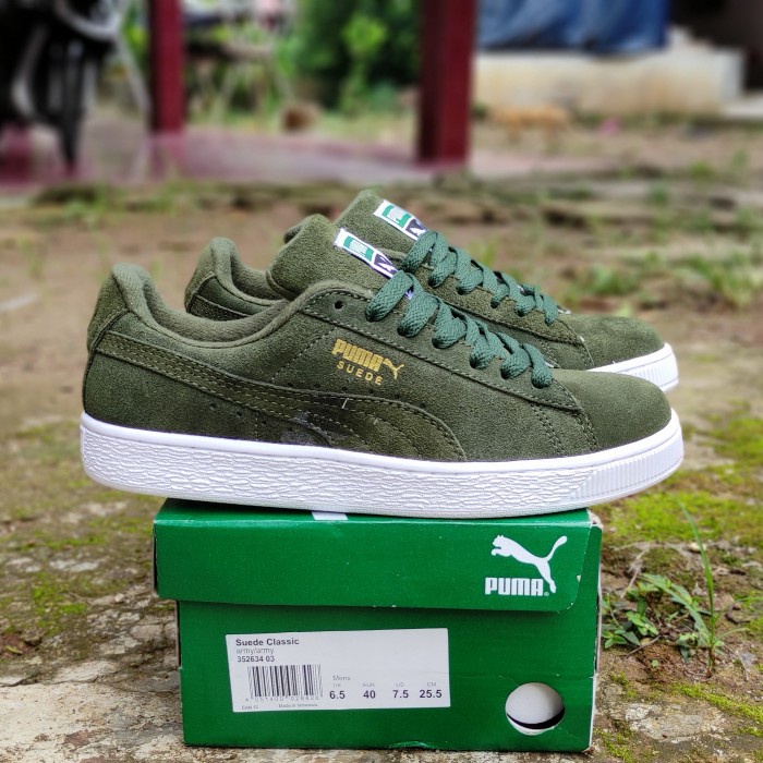 pria-sneakers- sepatu pria puma suede original/miror 1:1 perfect kick hijau army - abu-abu, 40