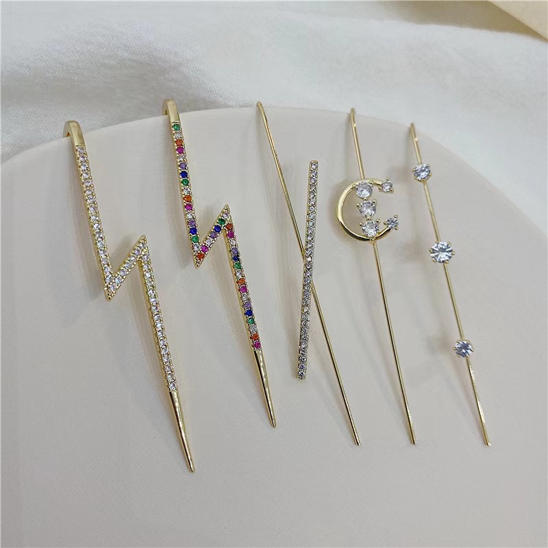 1pc Anting Tindik Zirkon -  Anting Tusuk Wanita Panjang Hias Mutiara Kristal Gaya Korea