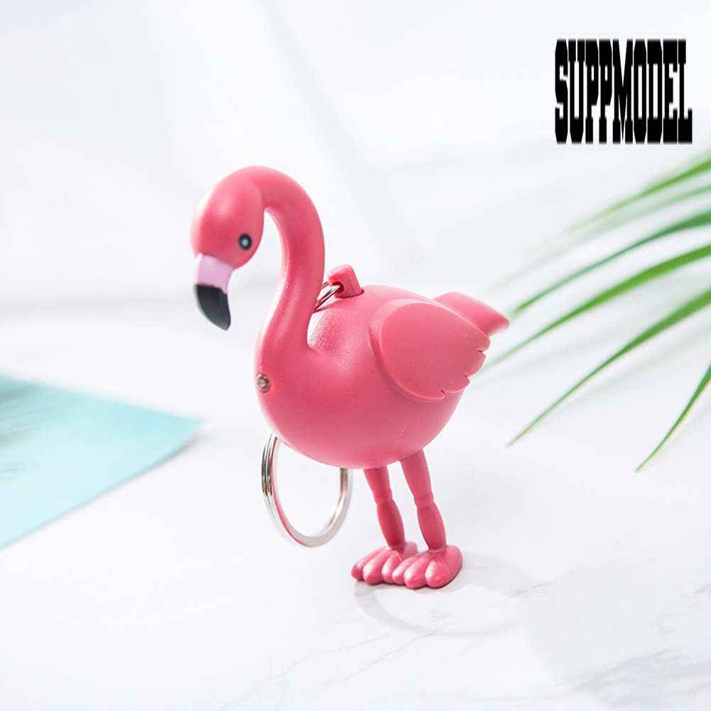 Suppmodel Gantungan Kunci Bentuk Flamingo Kartun Dengan Lampu Senter LED + Suara