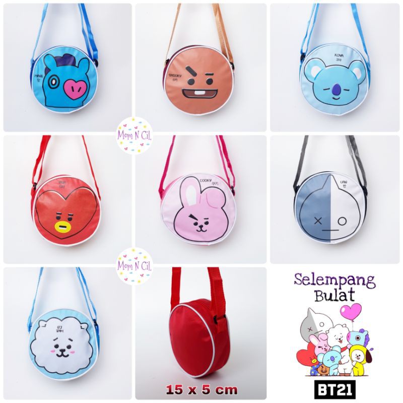 Tas Selempang Sling Bag Lebaran Anak Perempuan Lakilaki Cowo Cewe Murah BTS BT21 Cooky Chimmy Bulat