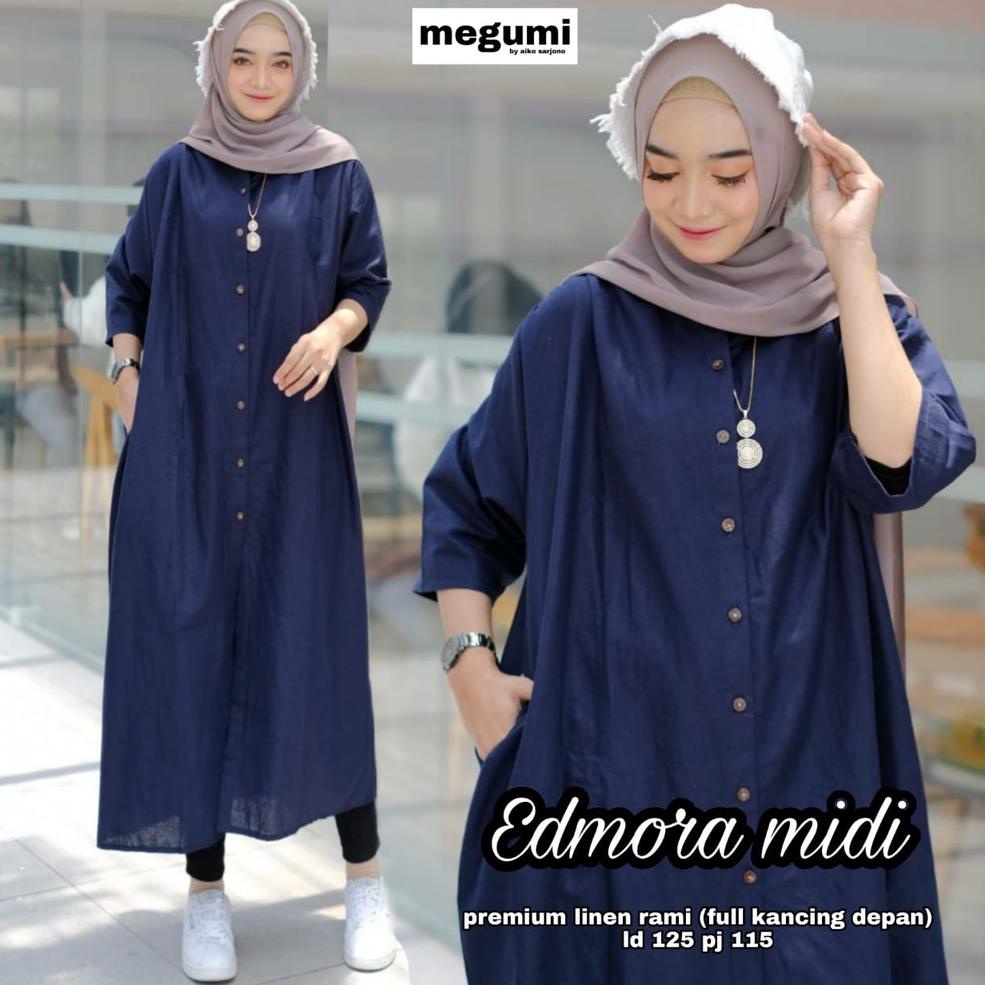 Edmora Gamis Midi Dress Polos Midi Dress Katun Jumbo Wanita Premium XXL Ld 120 125 Kekinian2021 [Njg