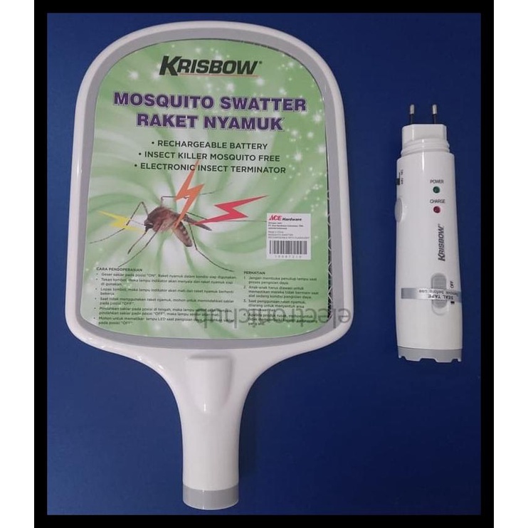 Krisbow - Raket Nyamuk + Senter Recharge Tanpa Baterai / Ace Hardware