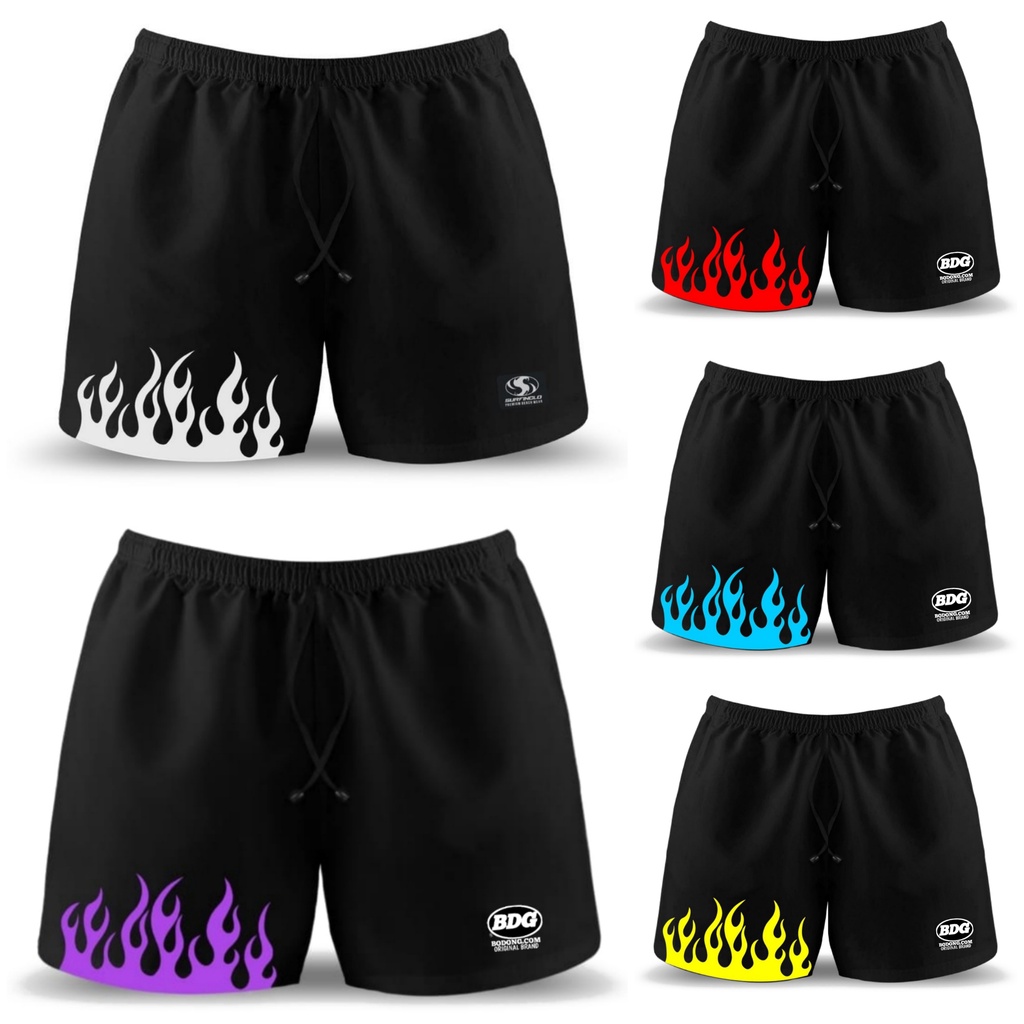 Boxer Black Motif White Fire / Boxer Pria Polos BabyTerry - Celana Pendek Pria Distro