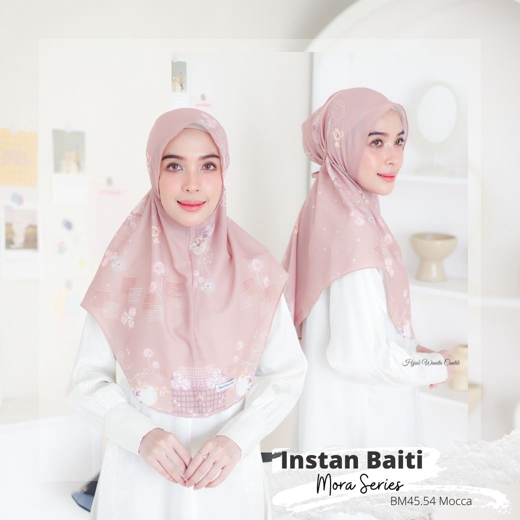 Hijabwanitacantik - Instan Baiti Mora Series BM45.54 Mocca | Hijab Instan Bergo | Jilbab Instan Motif Printing Premium