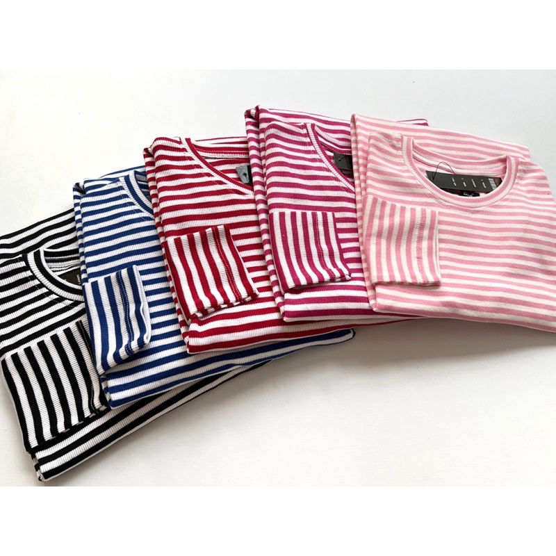 READYBASIC - BAJU KAOS LENGAN PANJANG BAHAN KATUN TEBAL STRIPE TEE