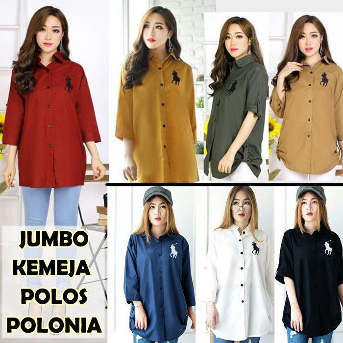 BIGCLO - (COD) LD 110cm Baju Kemeja Wanita Jumbo Kerja Polonia Katun Bordir Atasan Big Size Oversize Polos