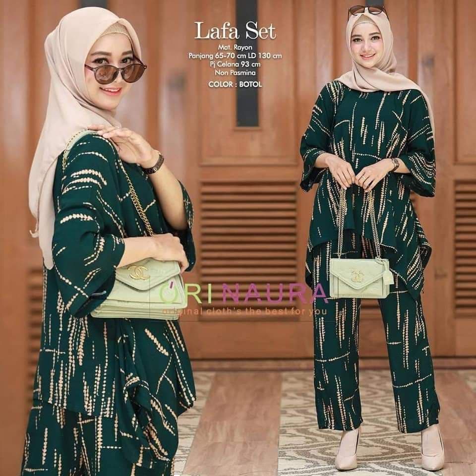 Lafa Set Jumbo - One Set Jumbo Waka Waka LAFA SET Setelan Wanita Rayon Premium  Set Celana Panjang Tie Dye Kekinian LD 120 cm