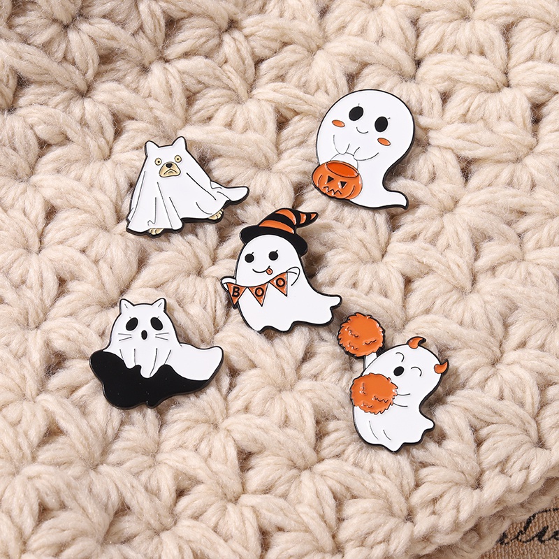 Bros Pin Enamel Bentuk Hantu Halloween 5 Gaya Untuk Hadiah Teman