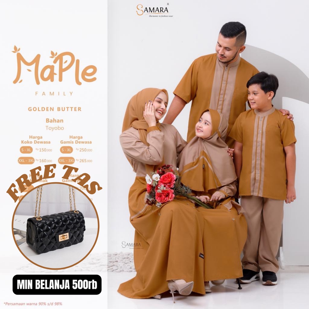 Baju Dress Pakaian Gamis Fashion Couple Pasangan Seragam Sarimbit Keluarga SAMARA Golden Butter Musl
