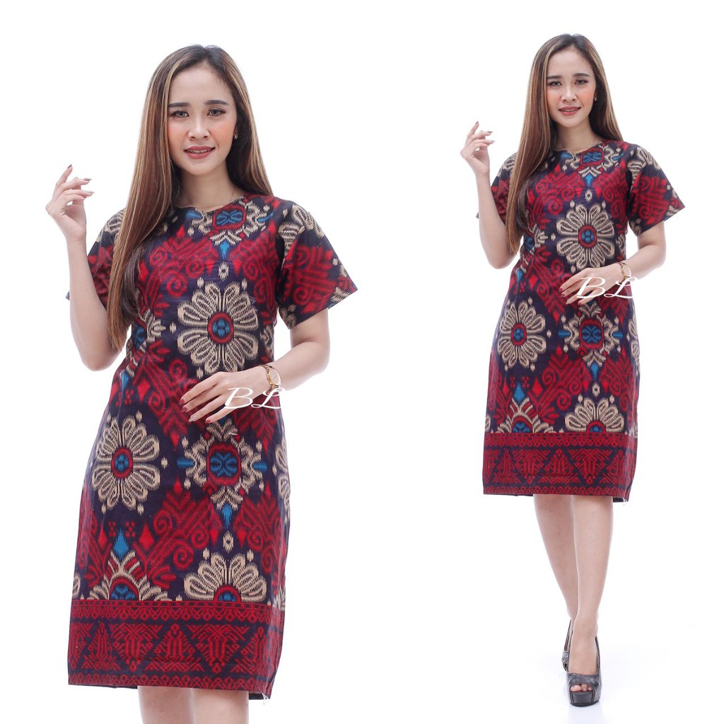 PAKAIAN BATIK WANITA JUMBO DRESS  XXXXL / 4L LENGAN PENDEK MOTIF KENARI MERAH HITAM MODEL BARU-04