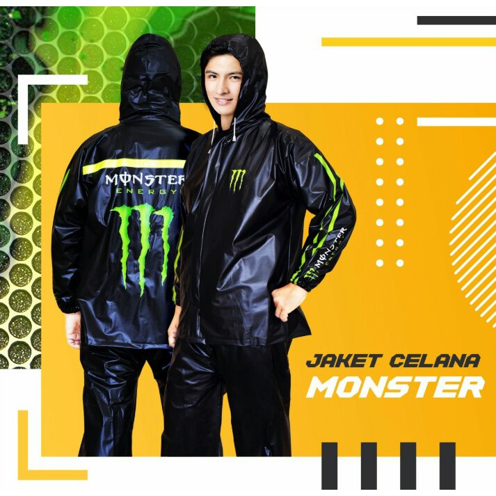 Jas Hujan Monster Energy Setelan Mantel Hujan Dewasa