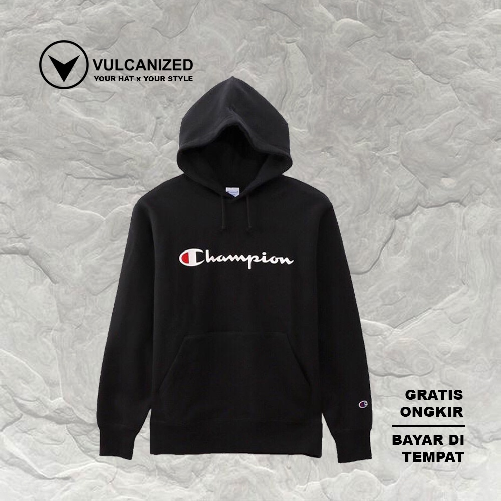 100% ORIGINAL CMT HOODIE CHAMPION SCRIPT LOGO BLACK