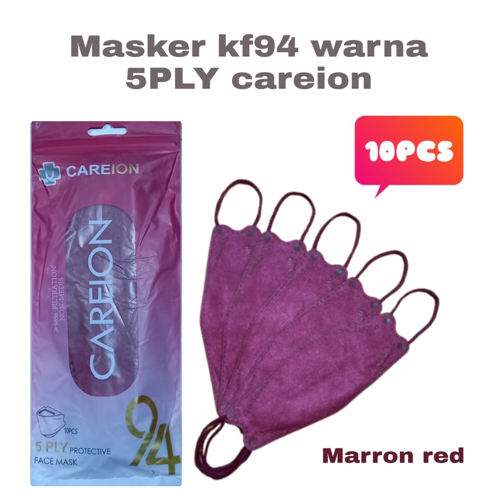 CAREION MASKER KF94 5PLY WARNA ISI 10 EMBOS PROTECTIVE FACE MASK 3D
