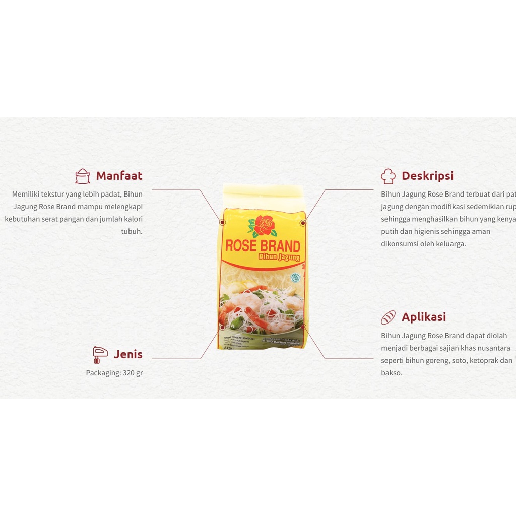 Rose Brand Bihun Jagung Putih 320 gr Rosebrand Bihun Lempeng Halal