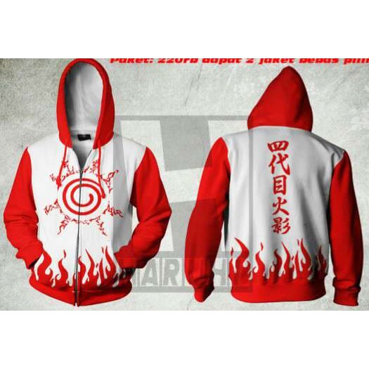 JAKET NARUTO / JAKET PUTIH MERAH / JAKET KYUBI / JAKET MURAH