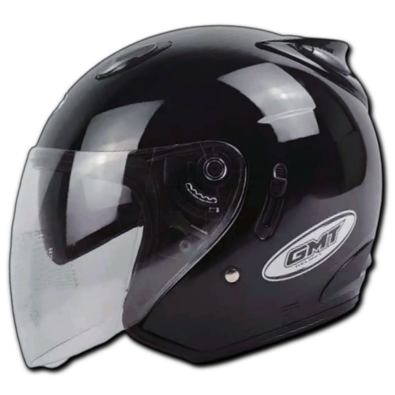 Helm Centro Double Visor Cewek Cowok Hitam Glossy Half Face