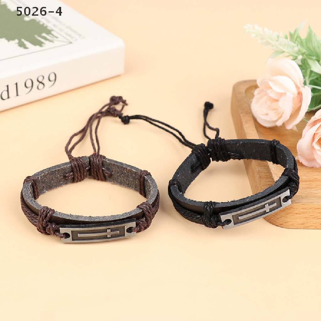 5026-4 Cross Leather Bracelet For Men Women Jesus Christian Religious Vintage Bracelets 5026-4