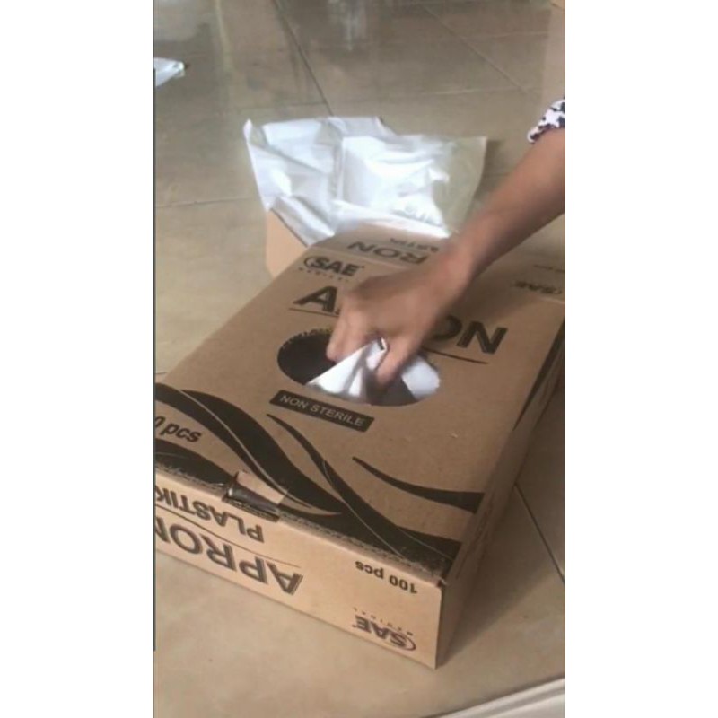 Apron Plastik Medis non steril SAE box isi 100 pcs