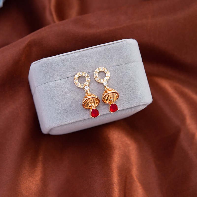 [√COD]A-241 Anting wanita grosir murah dengan batu permata berlapis emas DIY lonceng kecil-3