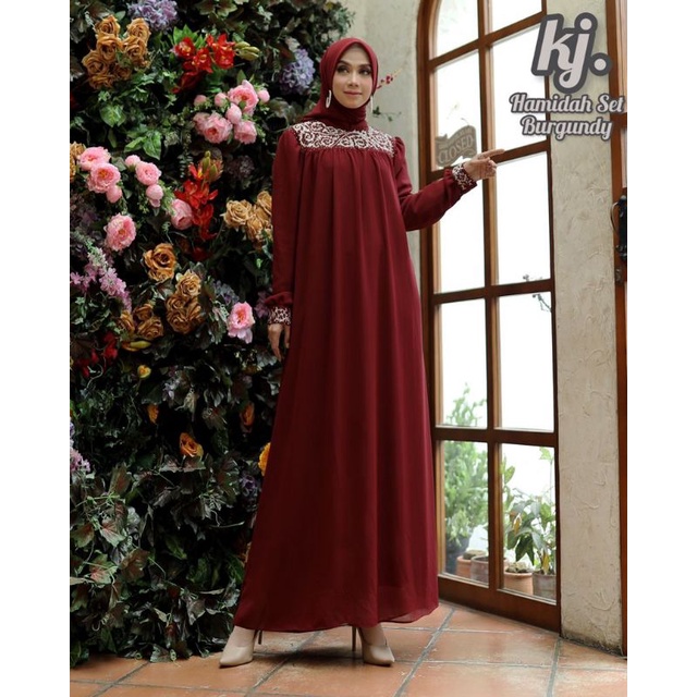 Gamis Hamidah set//Gamis ceruty set//Gamis ceruty mix bordir