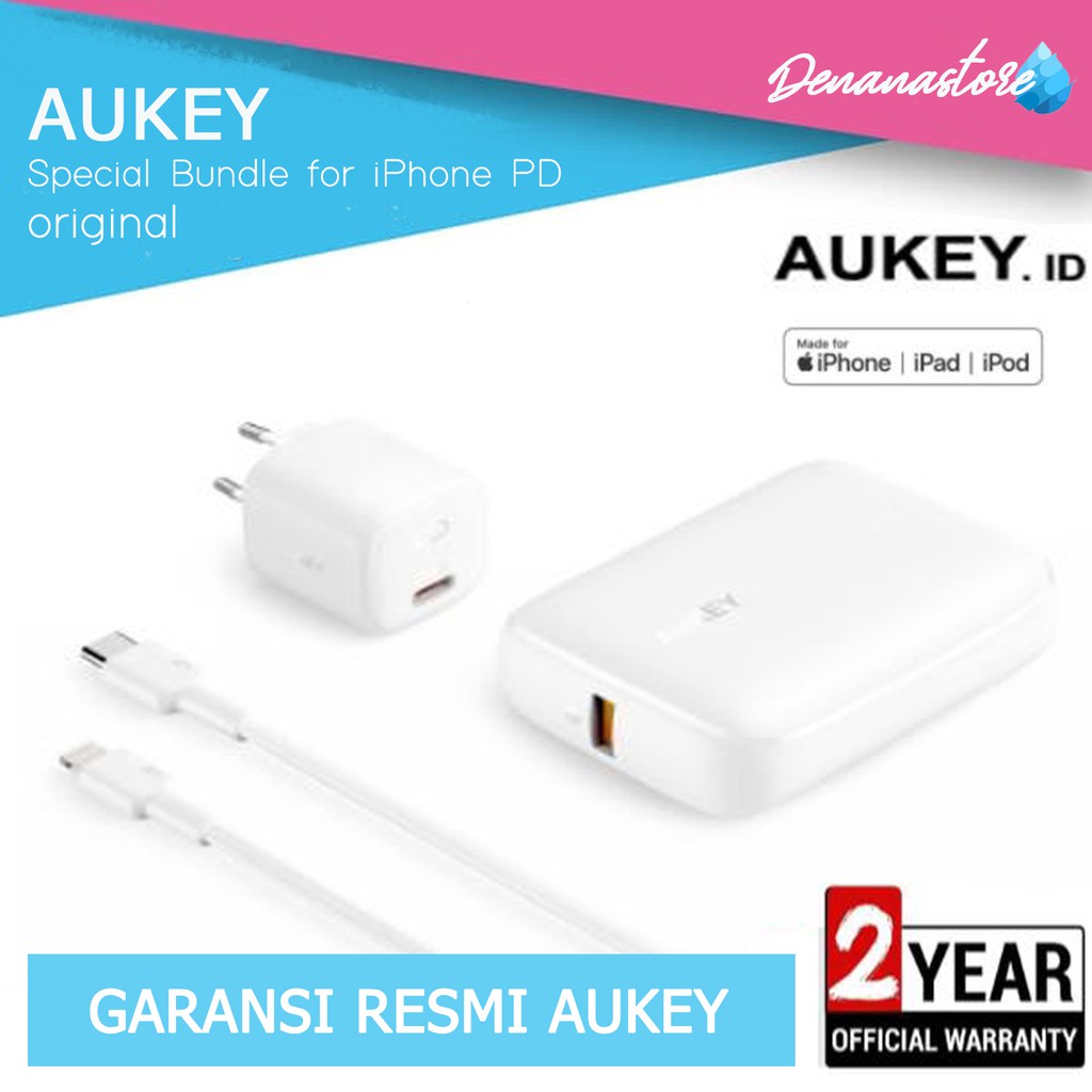 ORIGINAL KABEL ADAPTER CHARGER POWERBANK QUICK CHARGER BUNDLING TK-2 FOR IPHONE 11 12 PD &amp; QC AUKEY