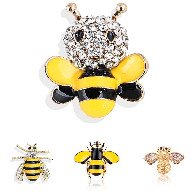 Bros Pin Enamel Desain Serangga Lebah Bumblebee Hias Kristal Untuk Wanita