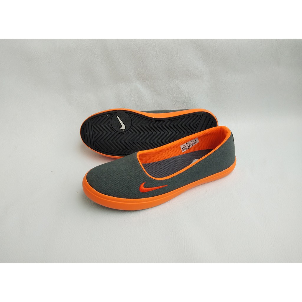 SEPATU WANITA SLIP ON 01 ABU ORANGE.SEPATU FLAT.SEPATU BALERINA.SEPATU LUCU.SEPATU HIJABER. SEPATU SLI PON