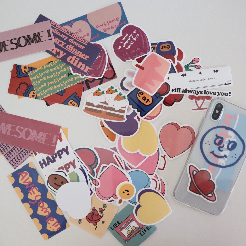 Mazzzzy Korea ins cherry love muffin lucu gadis jantung akun tangan bahan stiker stiker dekoratif