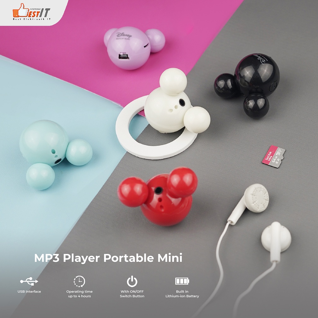 MP3 Player Mini Mickey Mouse Disney Free Headset
