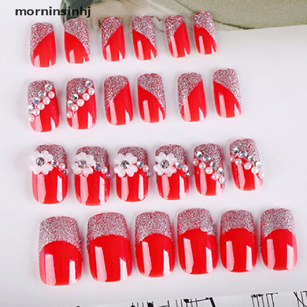 Mornin 24pcs Kuku Palsu Akrilik Uv Gel Untuk Nail Art