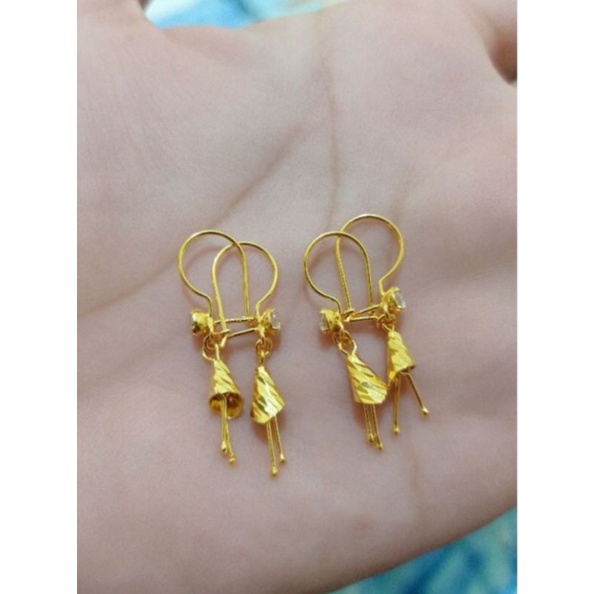 ANTING DEWASA BAMBU TROMPET PERAK 925 LAPIS MAS 24K