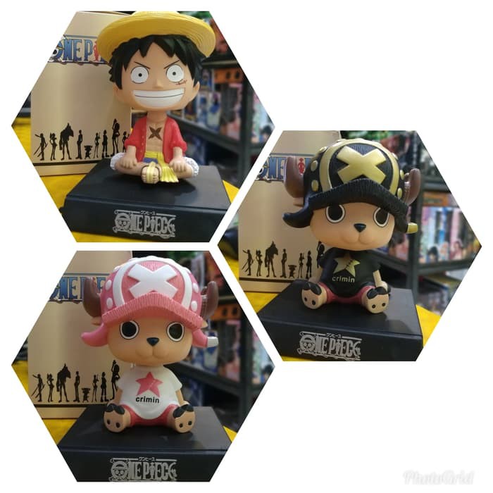 Figure One Piece Bobble Head Luffy Chopper Pajangan Mobil Stand HP