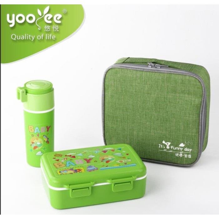 Kotak Makan Yooyee Set (set tas+ kotak makan + botol) Tempat Nasi Anak Sekolah Travel
