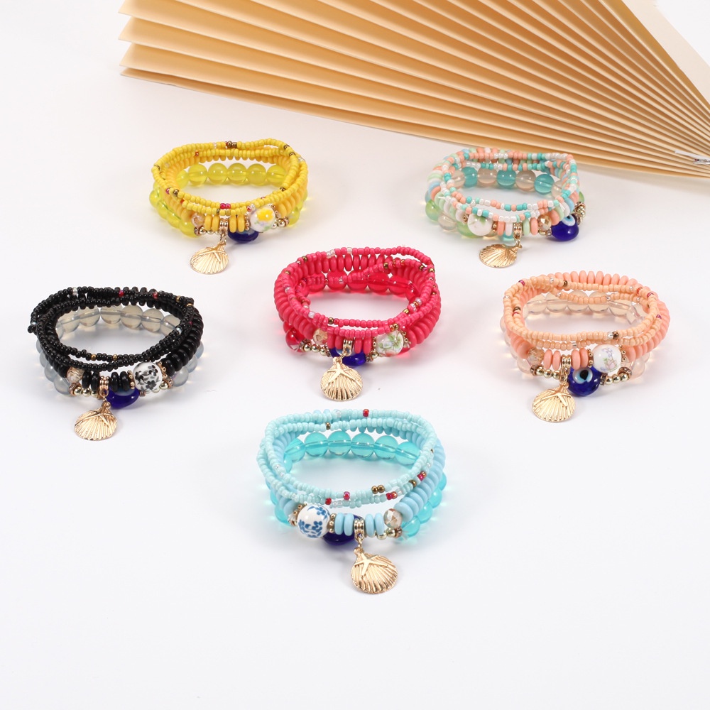 4 / 5 / 6 Pcs Gelang Manik-Manik Batu Kristal Alami Multilayer Elastis Gaya Bohemian Untuk Wanita