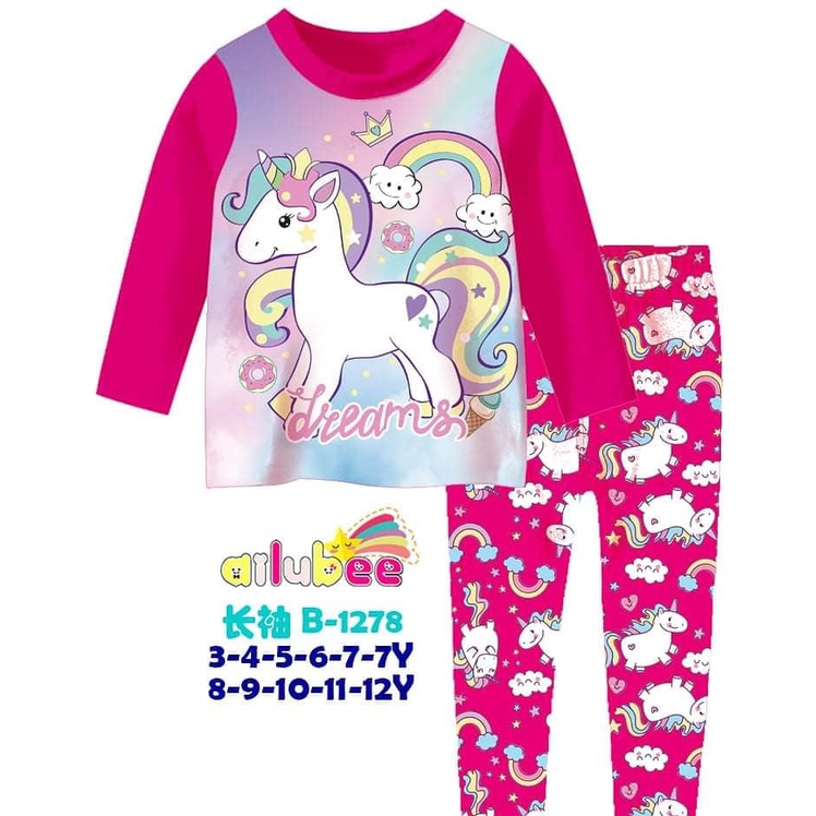 Baju Tidur Unicorn Anak Perempuan Impor Ailubee ukuran 8-12tahun