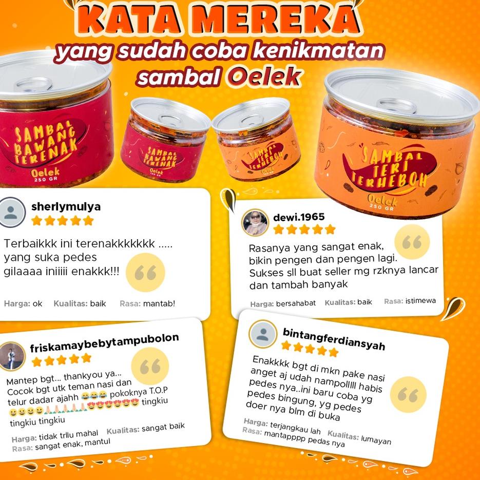 

DS2D✦ Paket Cobain Dulu Mix Oelek / Sambal Teri / Sambal Bawang / Sambal Cumi / Cakalang Balado / Ayam Suwir / Cumi Cabe Ijo SEGERA BELI