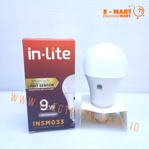 INLITE LED Lampu Sensor Cahaya 9 Watt / LED Smart Bulb Sensor PUTIH INSM 033