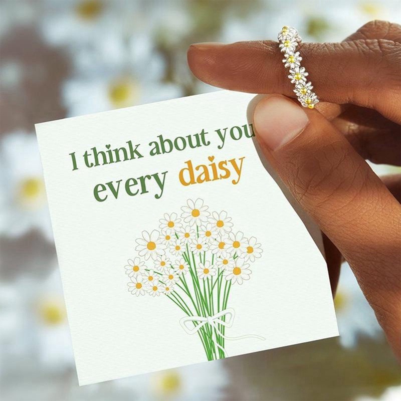 Cincin Model Terbuka Desain Bunga Matahari Daisy Dapat Disesuaikan Untuk Wanita