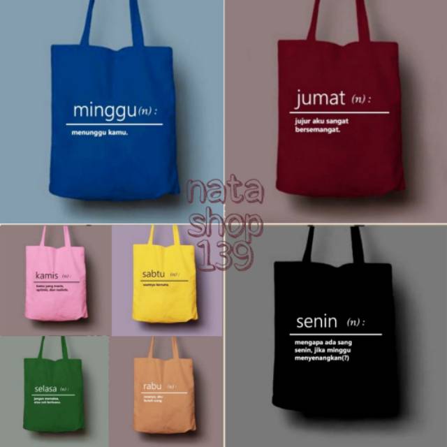 Hot Sale...!! Tote Bag Nama Hari PAKAI RESLETING