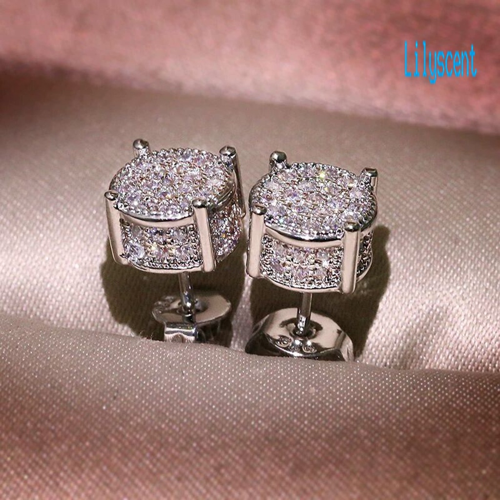 Ls 1 Pasang Anting Tusuk Wanita Desain Geometri Hias Cubic Zirconia Gaya Vintage Berkilau Untuk Pernikahan