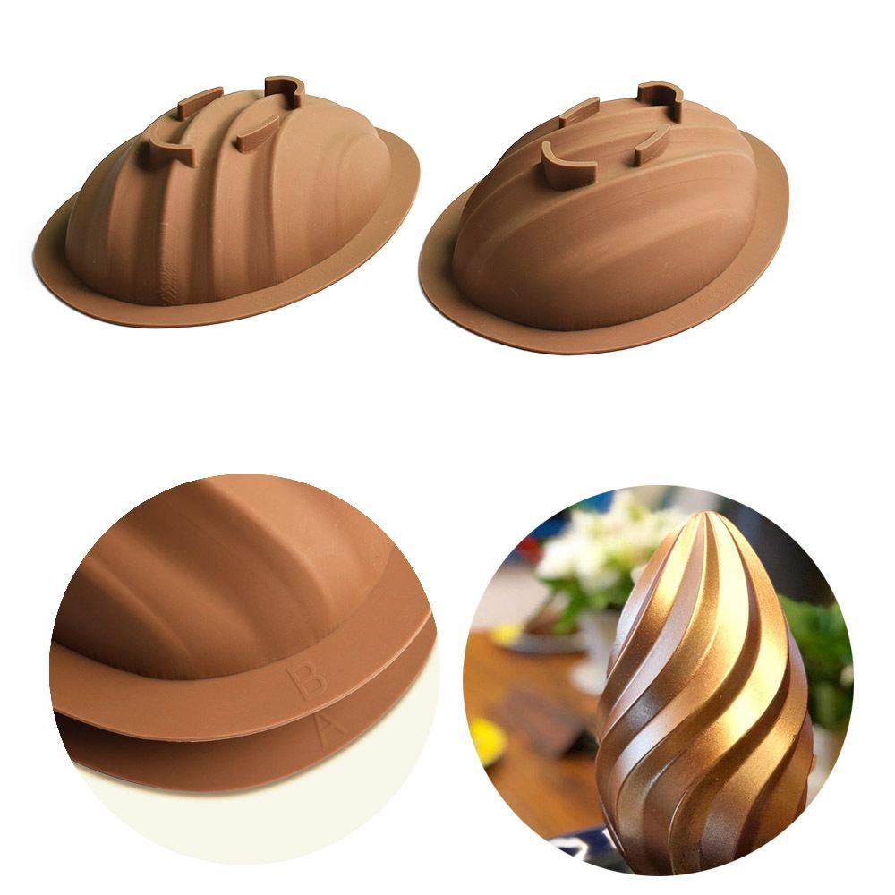 R-FLOWER Cetakan Silikon Telur Paskah Stripe Happy Easter Jelly Mousse Mold Untuk 2PCS