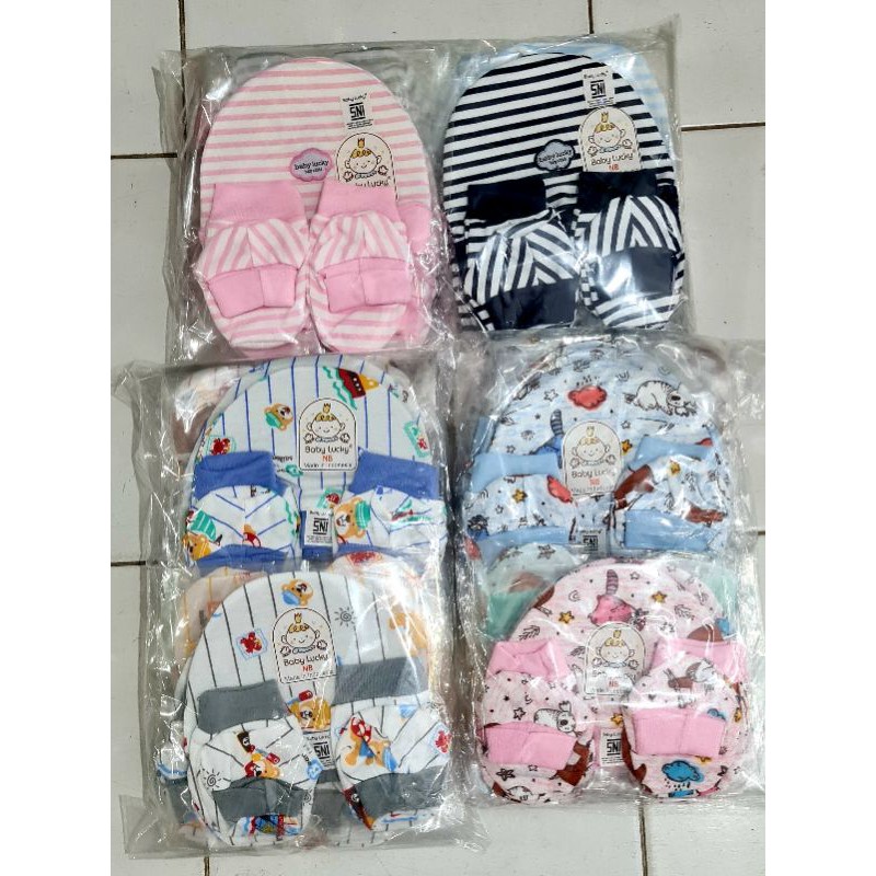 1 pcs Topi Set Baby Lucky New Born (Sarung Tangan &amp; Kaki)