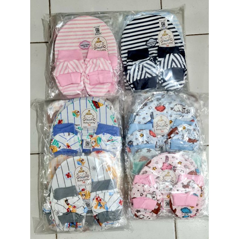 1 pcs Topi Set Baby Lucky New Born (Sarung Tangan &amp; Kaki)