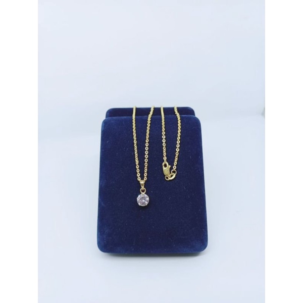 kalung nori ukir + liontin solitaire mp / kalung perak asli silver925 lapis emas / kalung fashion